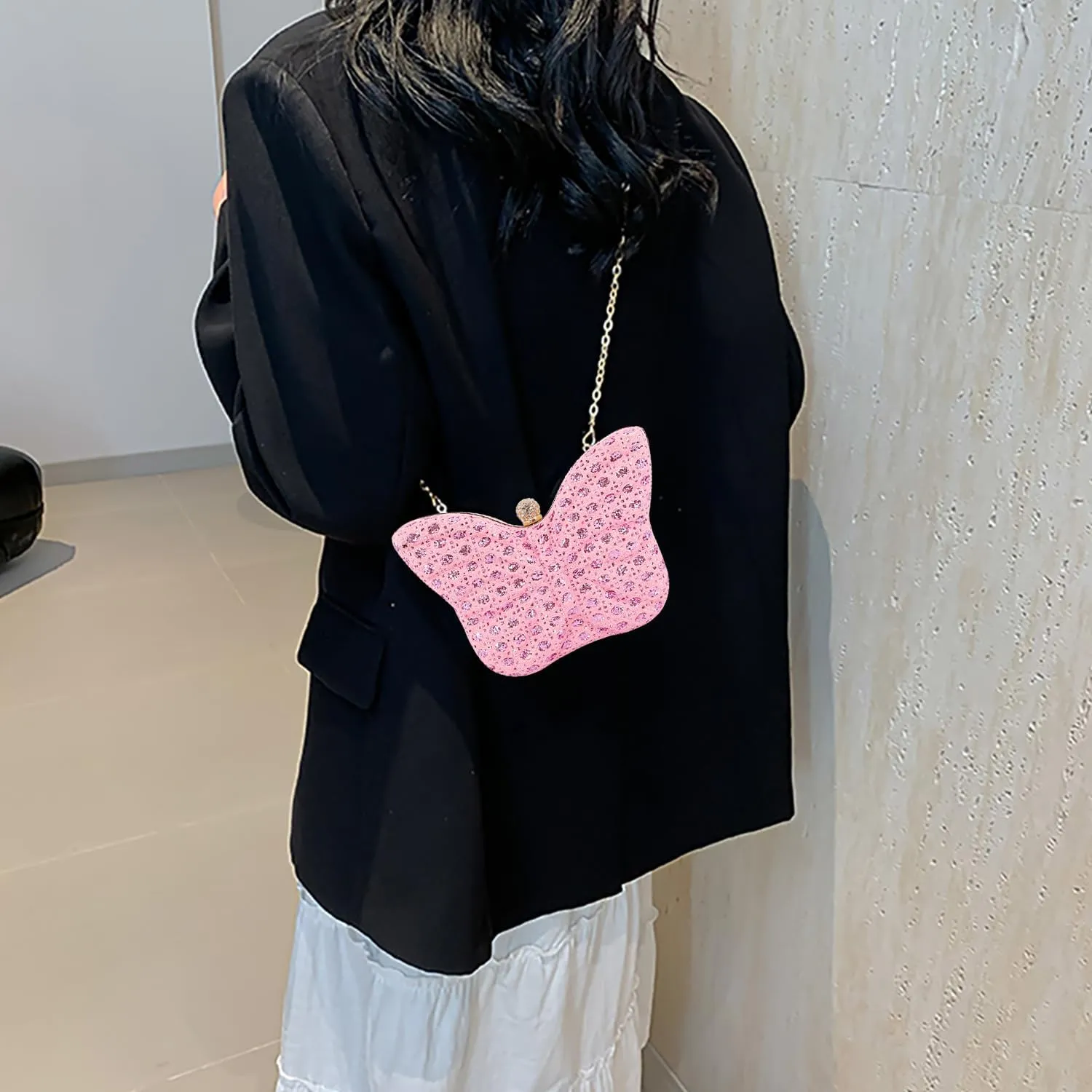 Women Elegant Butterfly Clutches Glitter Evening Bag Shoulder Bag Party Wedding Cocktail Prom Handbags