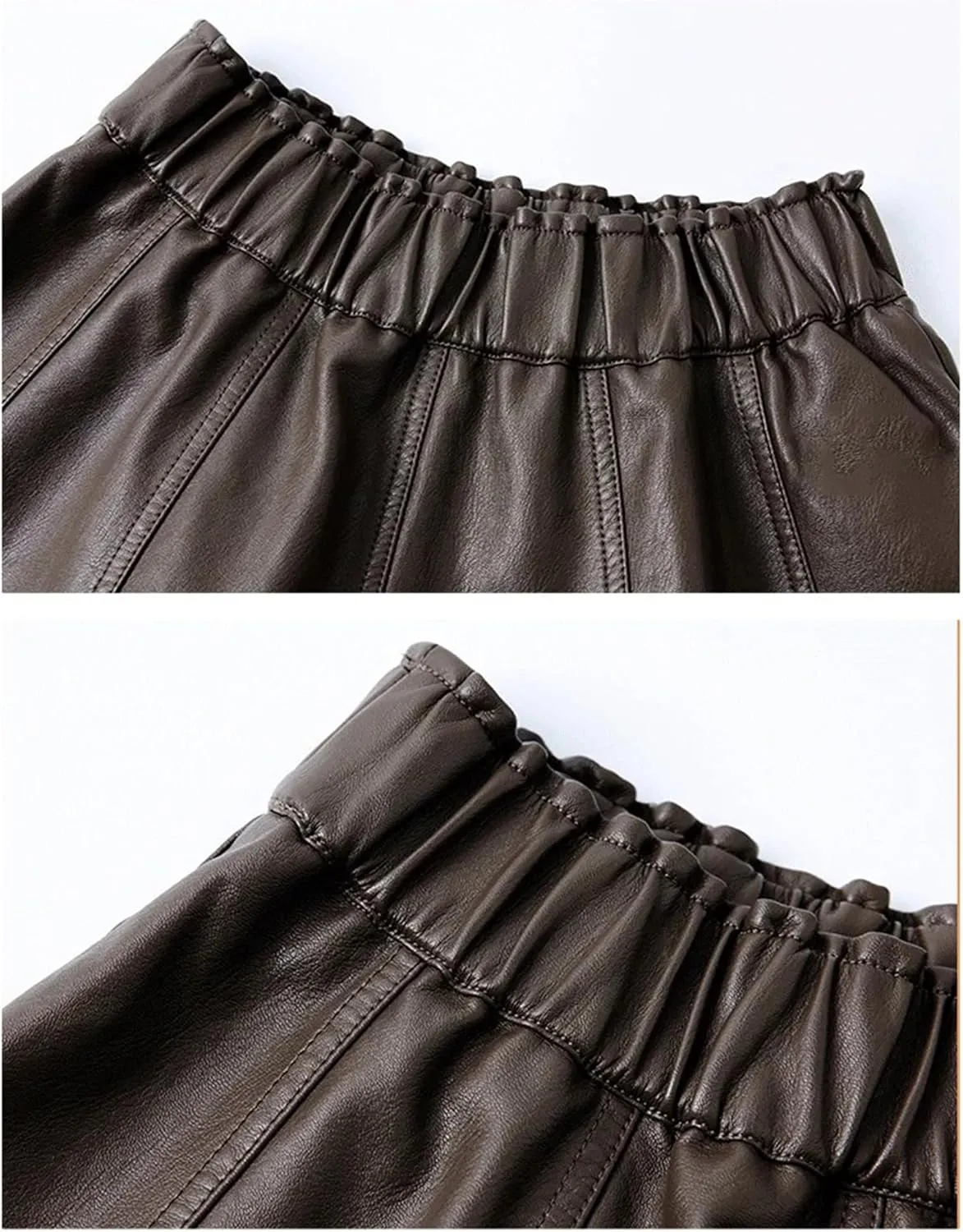 Women Office Pleated Mini Skirt Solid Chic Elastic High Waist Slim A-Line PU Leather Skirt
