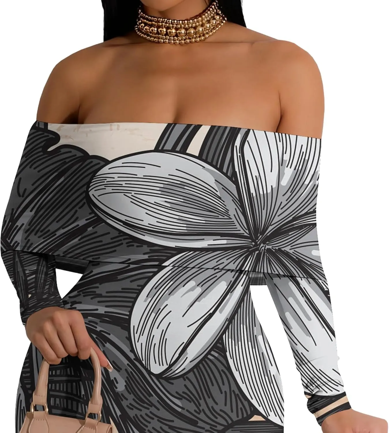 Women Sexy Bodycon Maxi Dress Long Sleeves Floral Print Slim Dress Elegant Long Club Party Dresses Evening Party