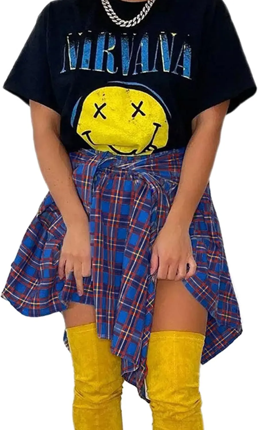 Women's Flared Skater Tennis SkirtKnottedIrregular Hem Plaid Short Pleated Mini High Waisted Skirt Summer Streetwear