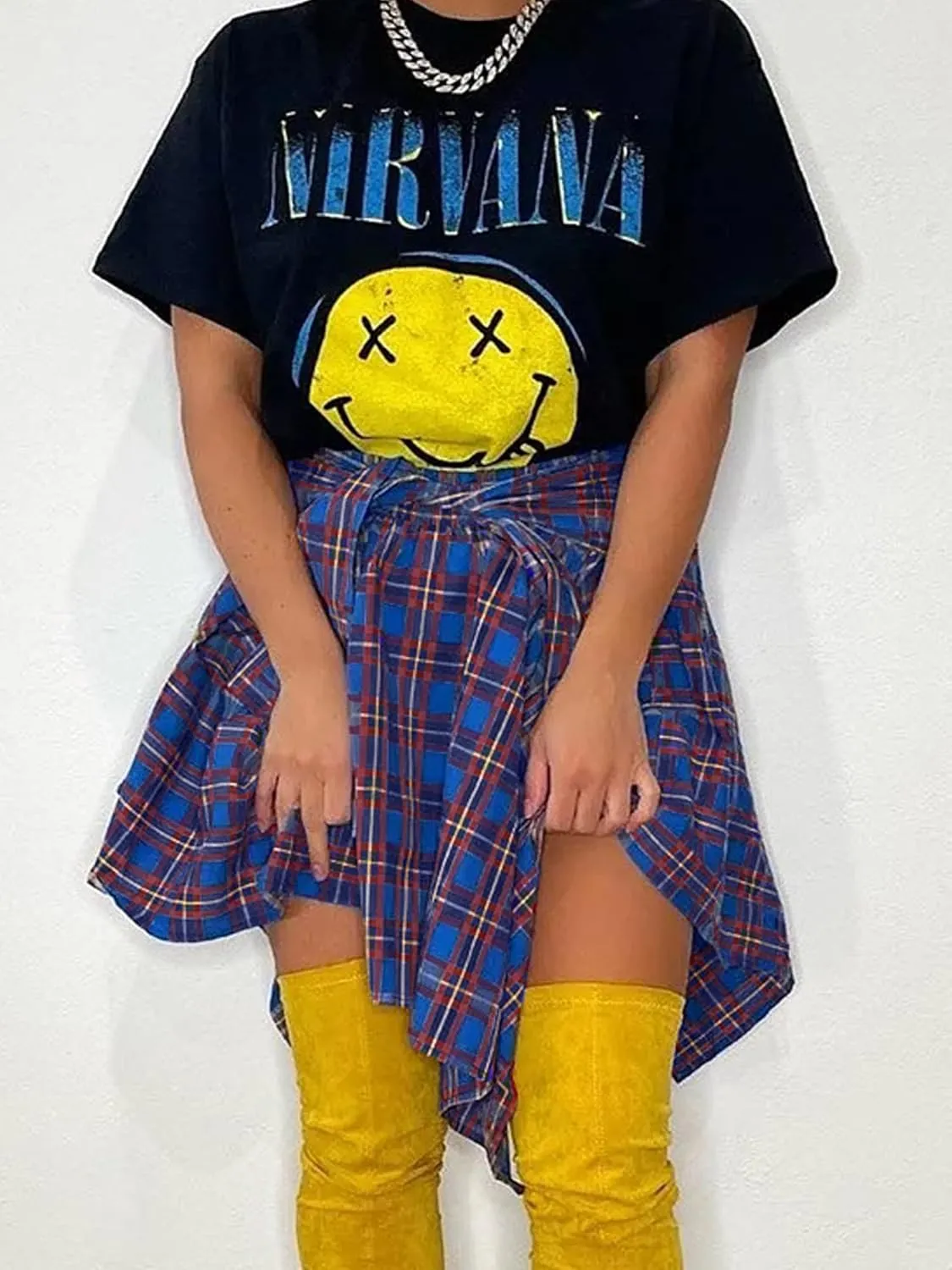 Women's Flared Skater Tennis SkirtKnottedIrregular Hem Plaid Short Pleated Mini High Waisted Skirt Summer Streetwear