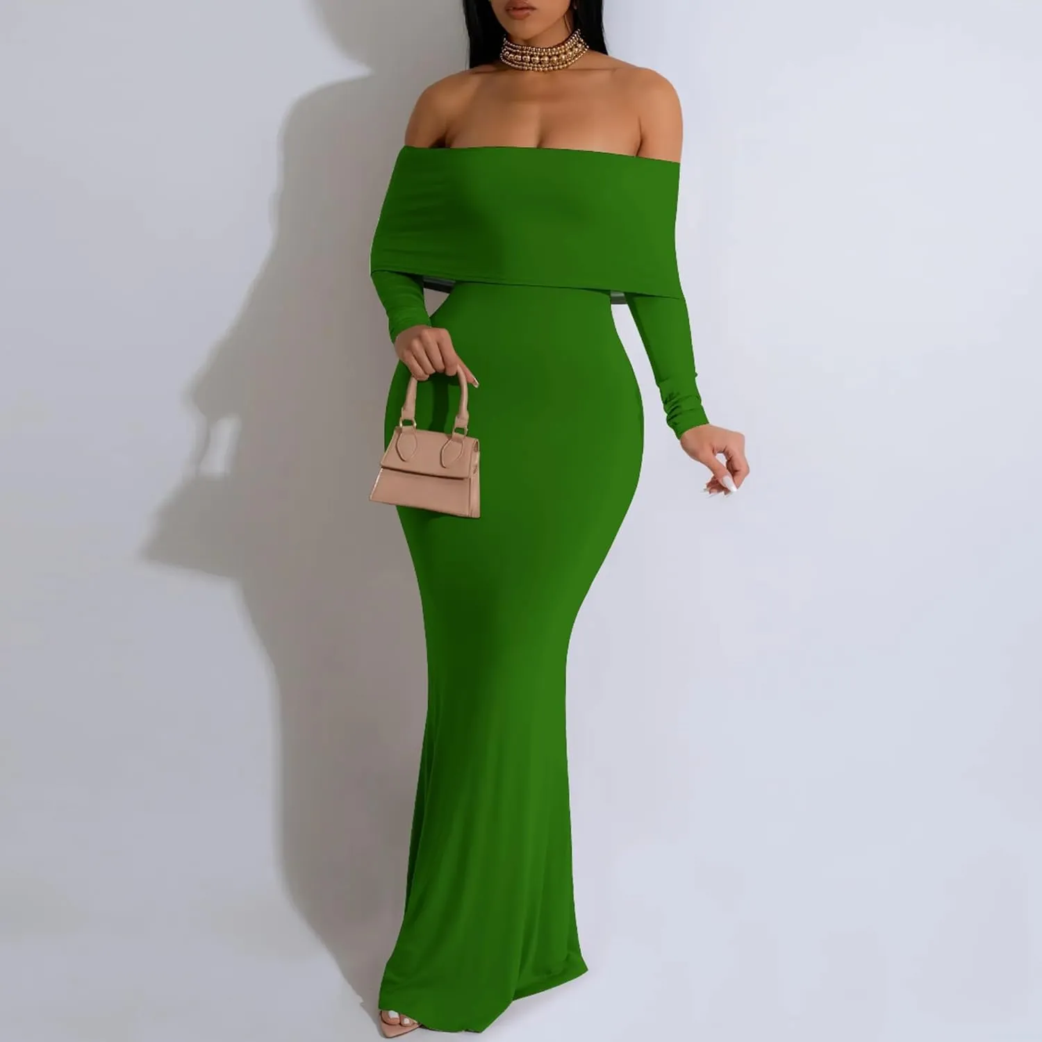 Women's Sexy Elegant Long Sleeve Off Shoulder Bodycon Long Evening Formal Dress Cocktail Party Maxi Dress