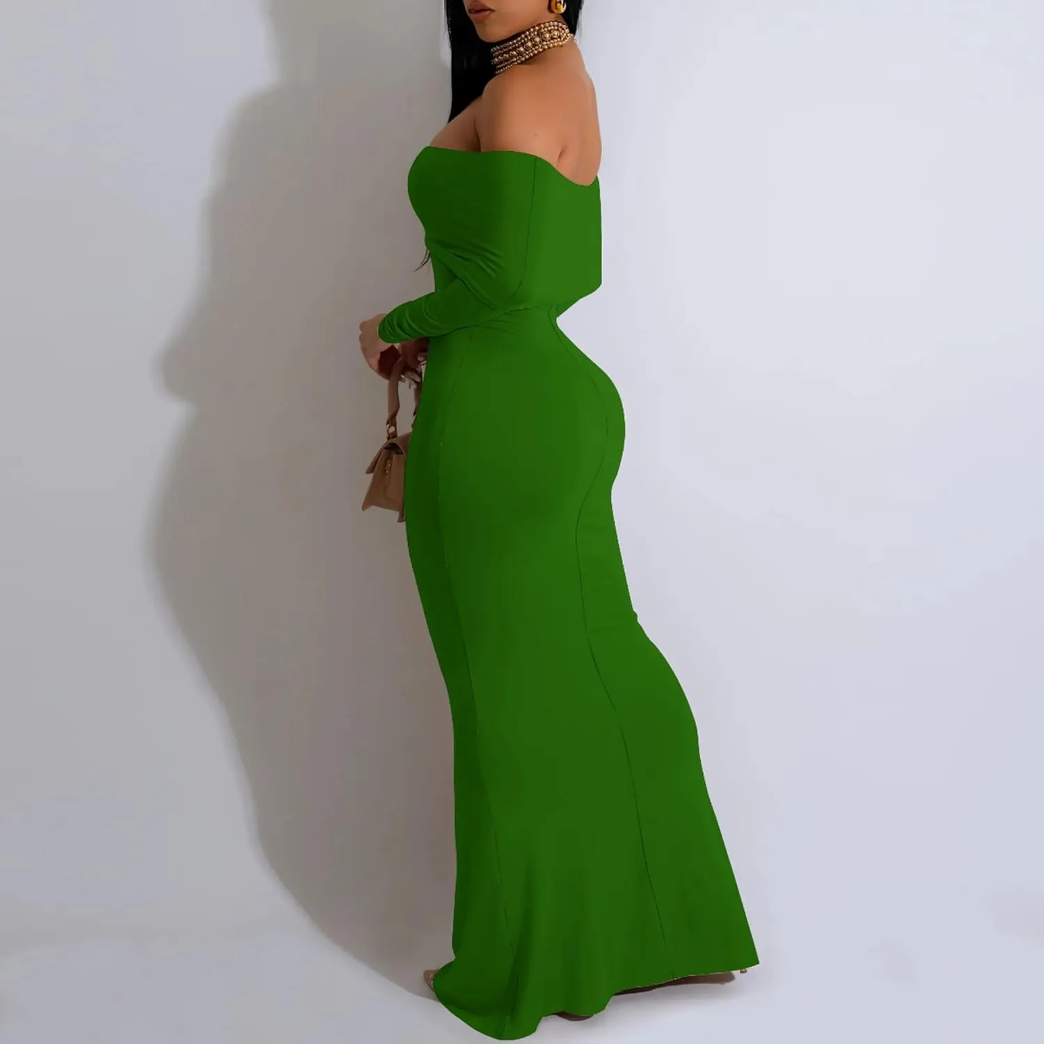 Women's Sexy Elegant Long Sleeve Off Shoulder Bodycon Long Evening Formal Dress Cocktail Party Maxi Dress