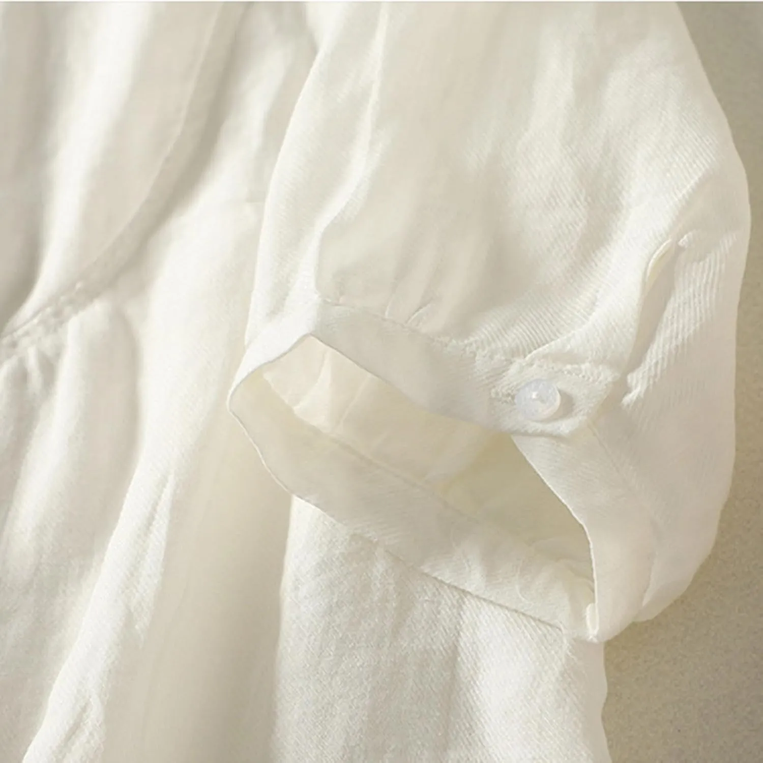 Womens Short Sleeve Button Down Shirt Vintage Embroidered Cotton Linen Summer Blouse Loose Fit Top