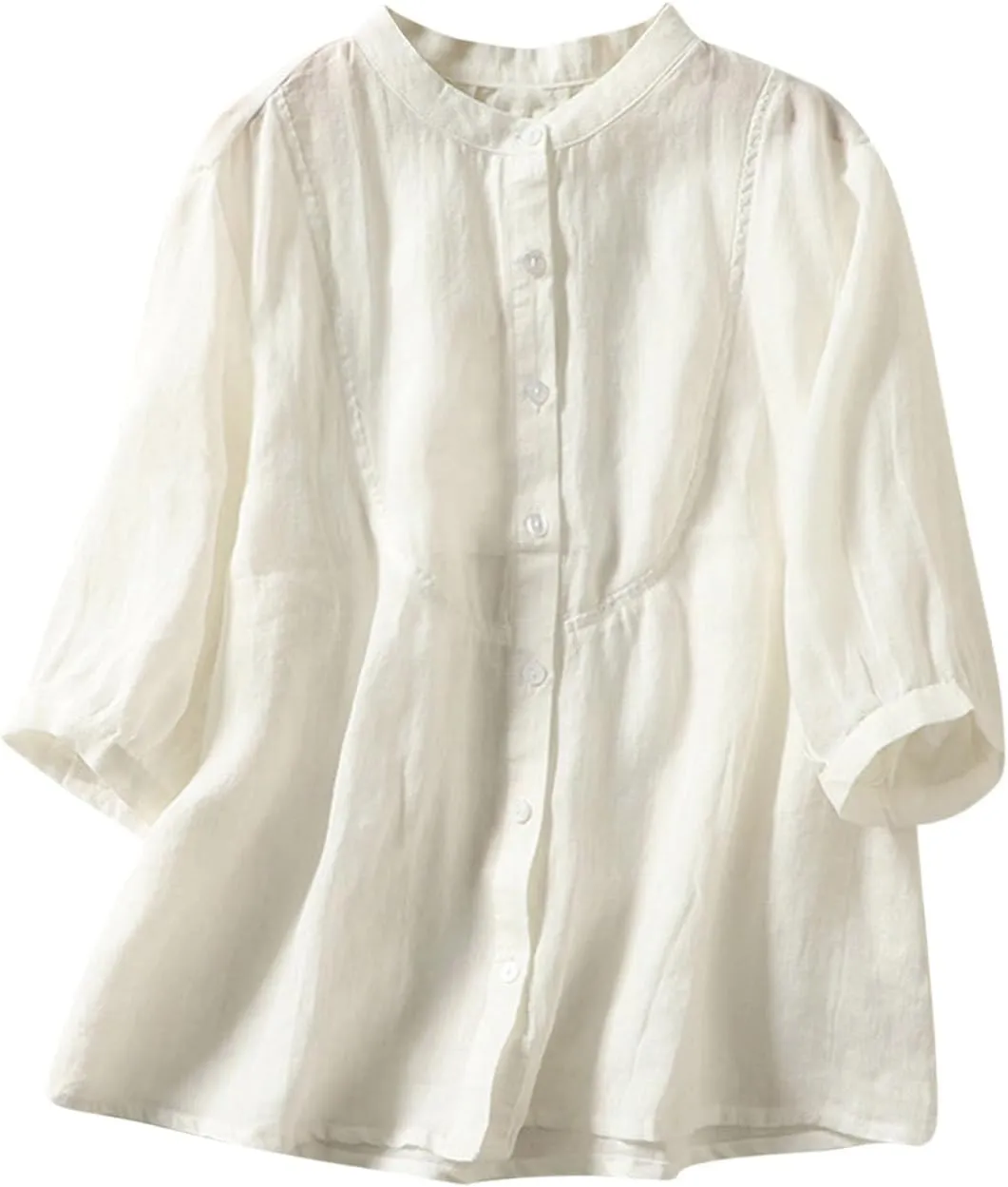Womens Short Sleeve Button Down Shirt Vintage Embroidered Cotton Linen Summer Blouse Loose Fit Top