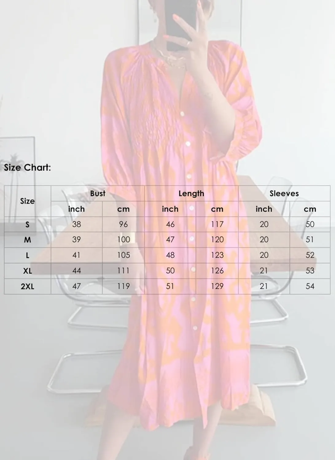 Women's Summer Hot Pink and Orange Print Shirred Button Front Midi Dress Casual V Neck 3/4 Sleeve Midi Shift Dress