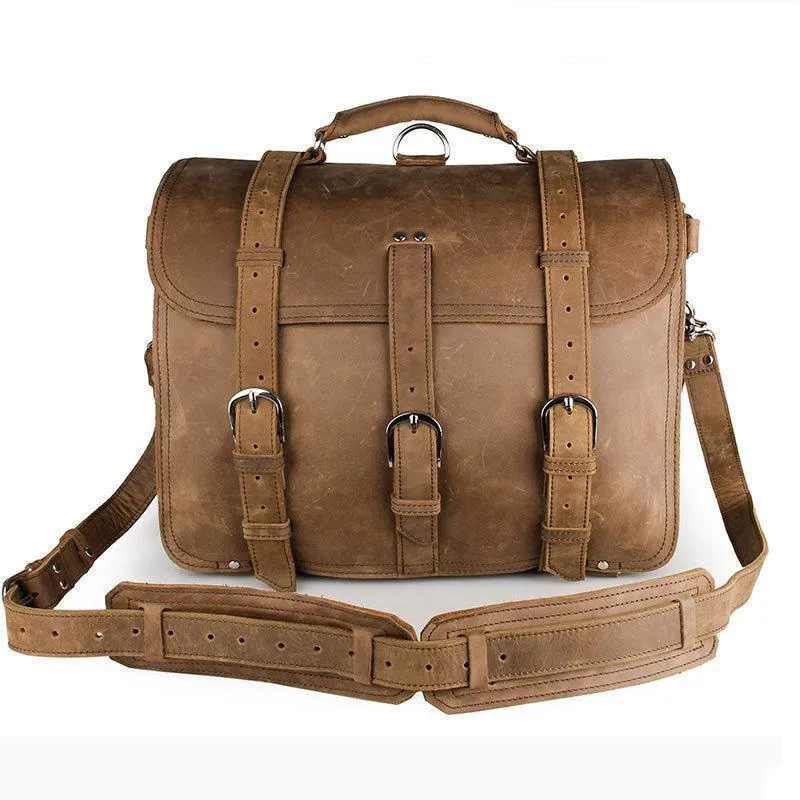 Woosir Thick Cowhide Leather Briefcase Messenger Bag 16 Inch