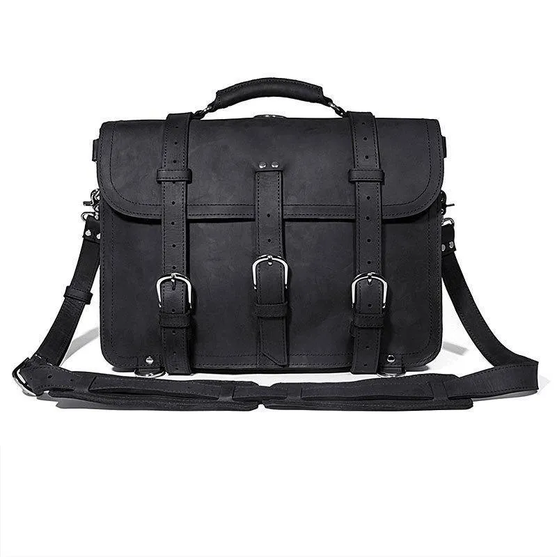 Woosir Thick Cowhide Leather Briefcase Messenger Bag 16 Inch