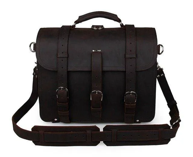 Woosir Thick Cowhide Leather Briefcase Messenger Bag 16 Inch