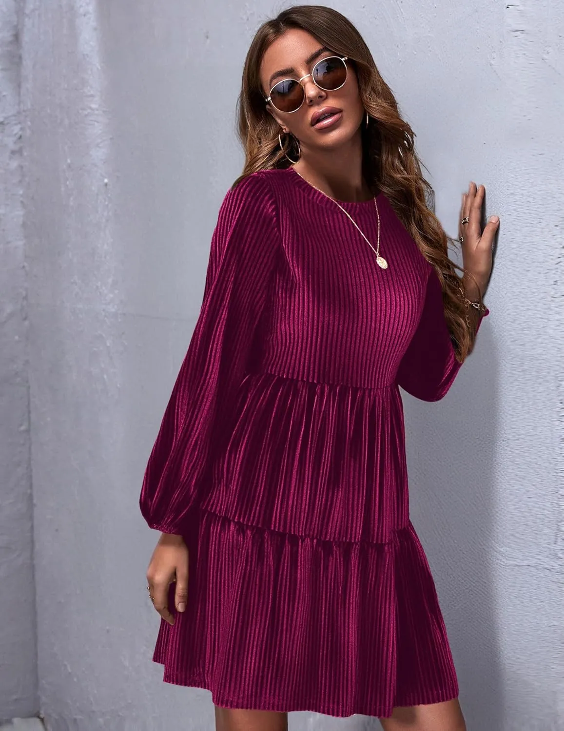 Zeagoo Women's Long Sleeve Elegant Velvet Dress (DE Only)