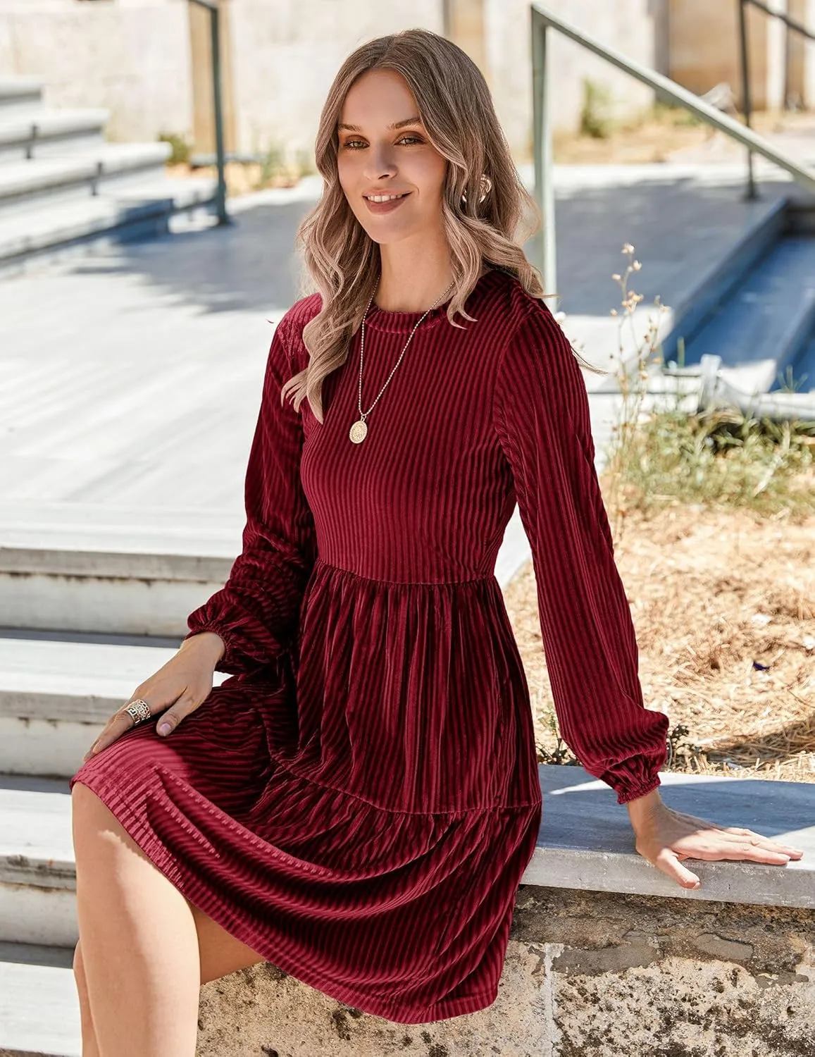 Zeagoo Women's Long Sleeve Elegant Velvet Dress (DE Only)