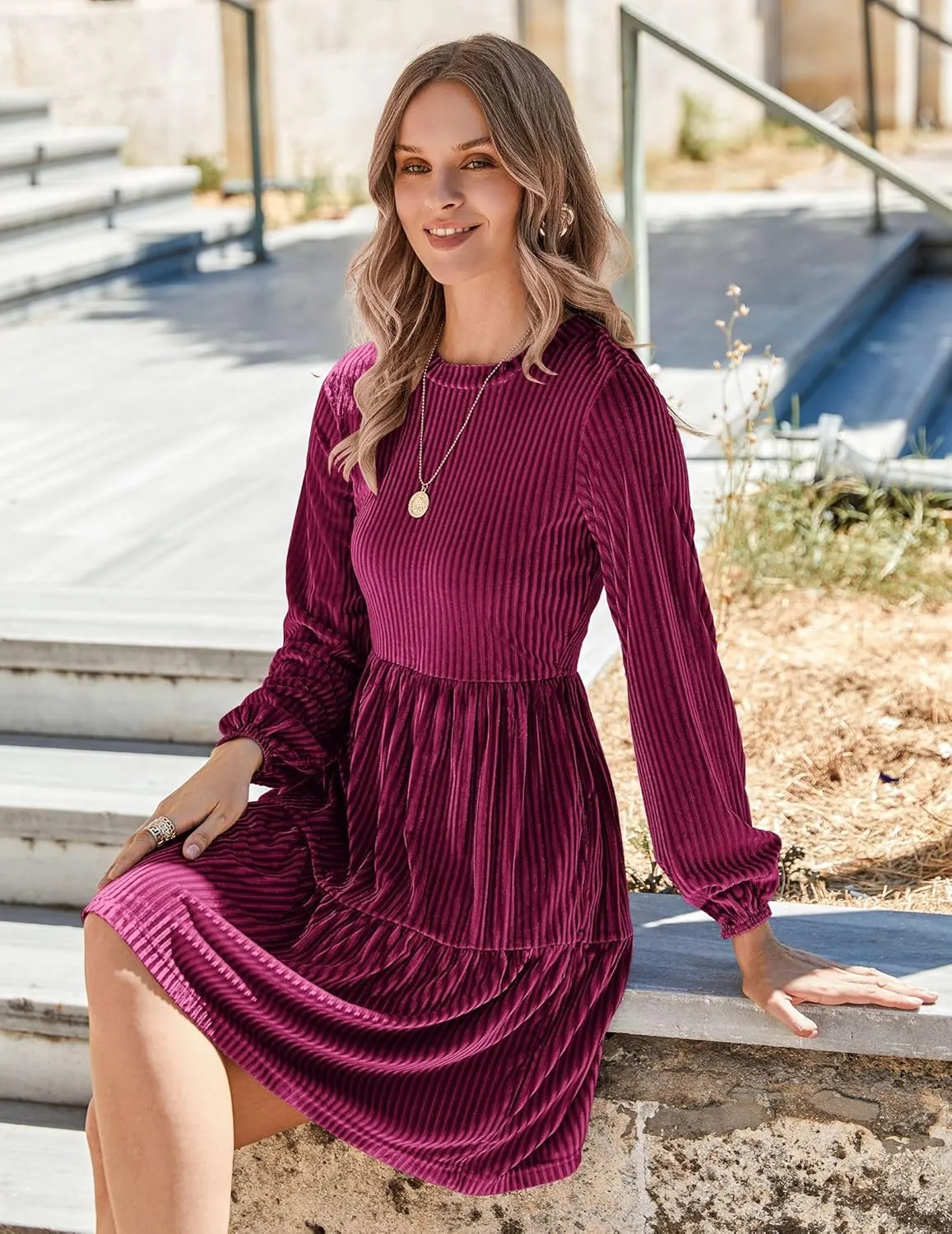 Zeagoo Women's Long Sleeve Elegant Velvet Dress (DE Only)