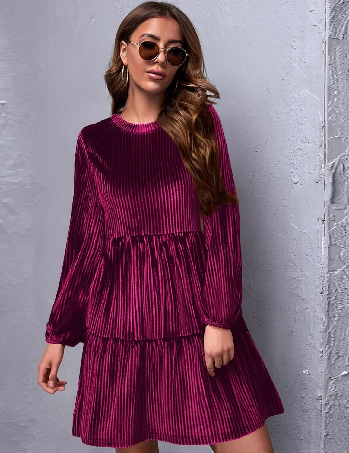 Zeagoo Women's Long Sleeve Elegant Velvet Dress (DE Only)