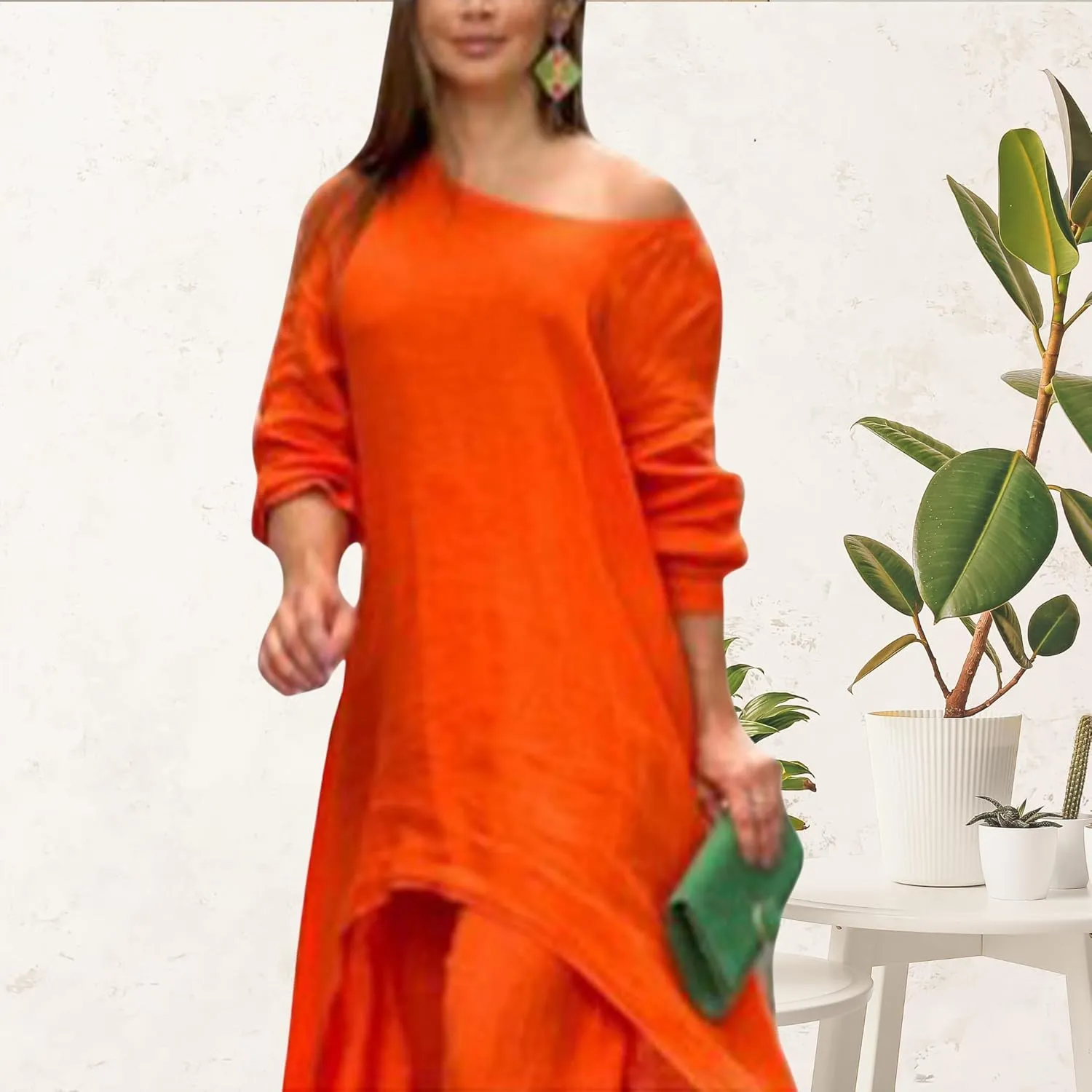 ZOCAVIA 2 Piece Cotton Linen Set for Women Summer Casual Wide Leg Pants Long Sleeve Irregularly Hem Loose 2Pcs Matching Set