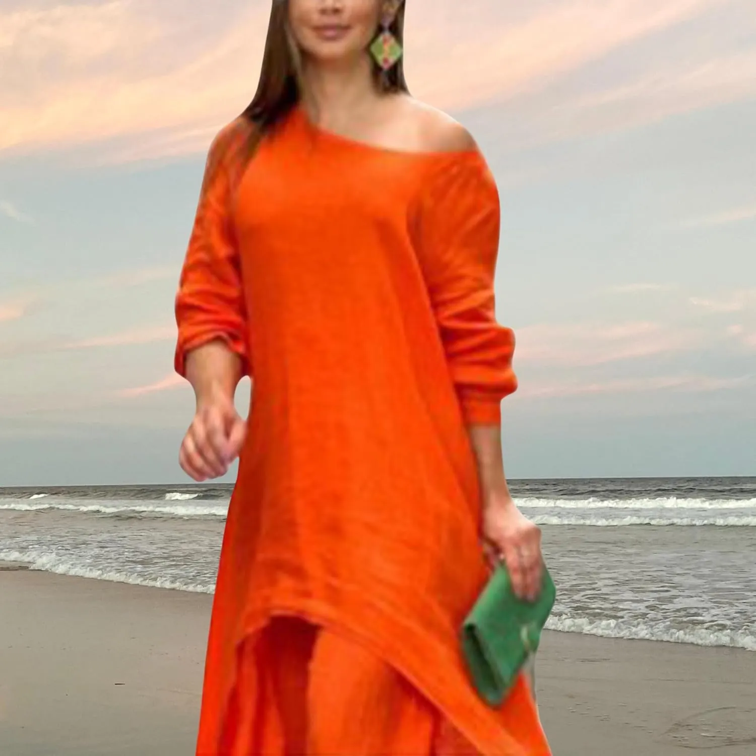 ZOCAVIA 2 Piece Cotton Linen Set for Women Summer Casual Wide Leg Pants Long Sleeve Irregularly Hem Loose 2Pcs Matching Set
